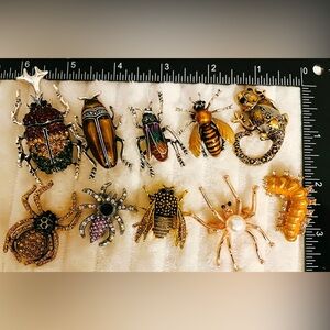 Lot 10 Insect Bug Brooches Rhinestone Enamel Beetle Spider Bee Lizard Jewelry